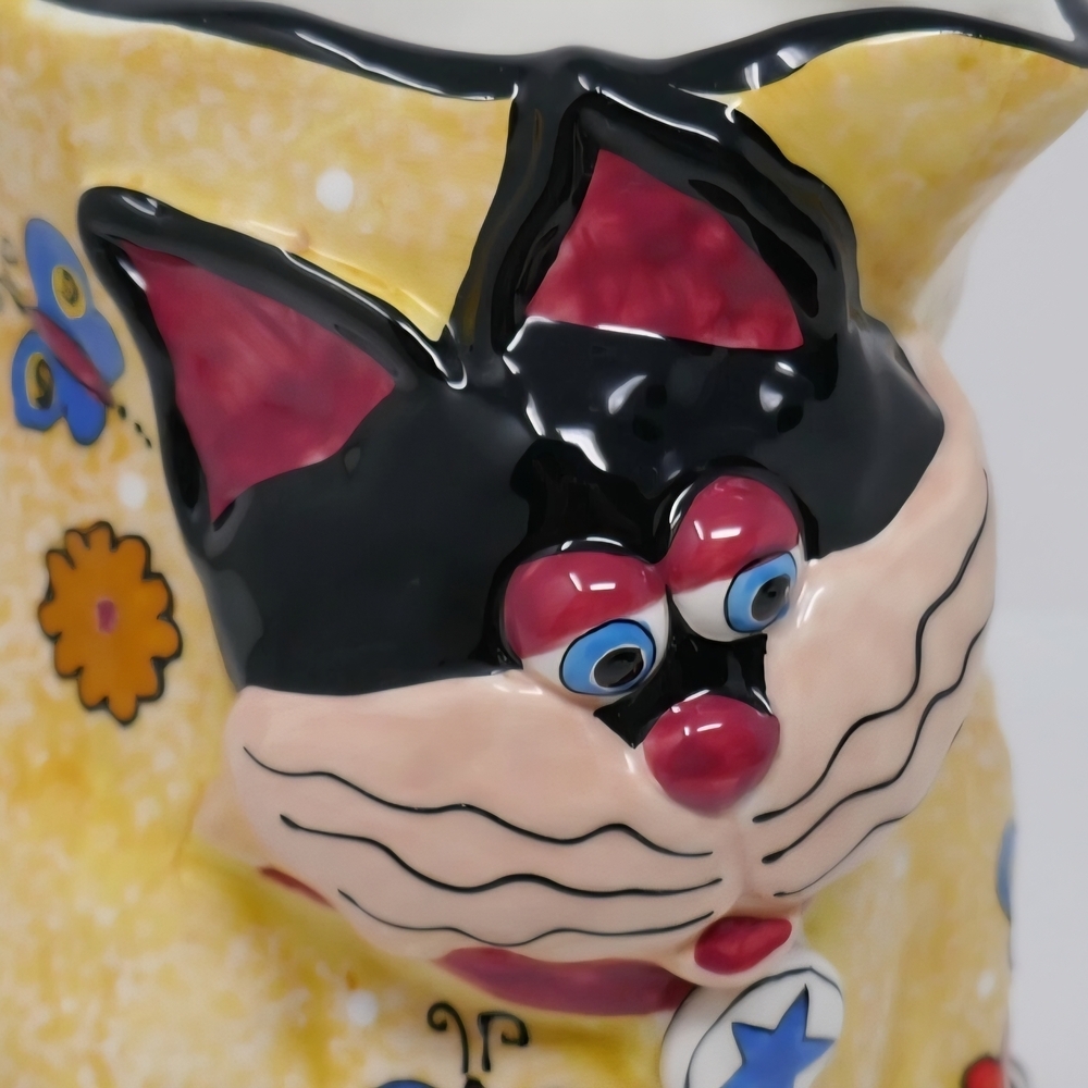 Colorful Cat Pitcher with Floral Design. * - Picture 3 of 12